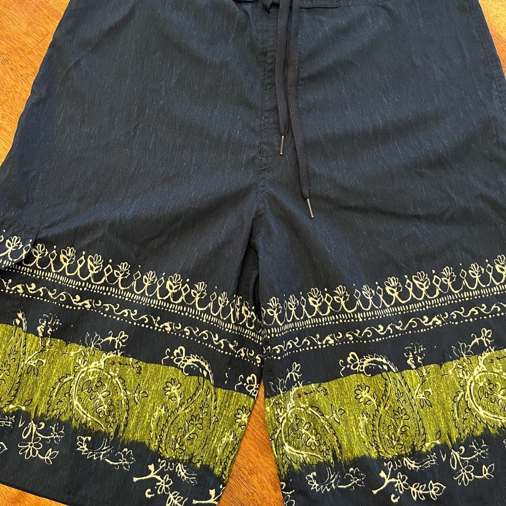 Navy Shorts with Green Embroidery